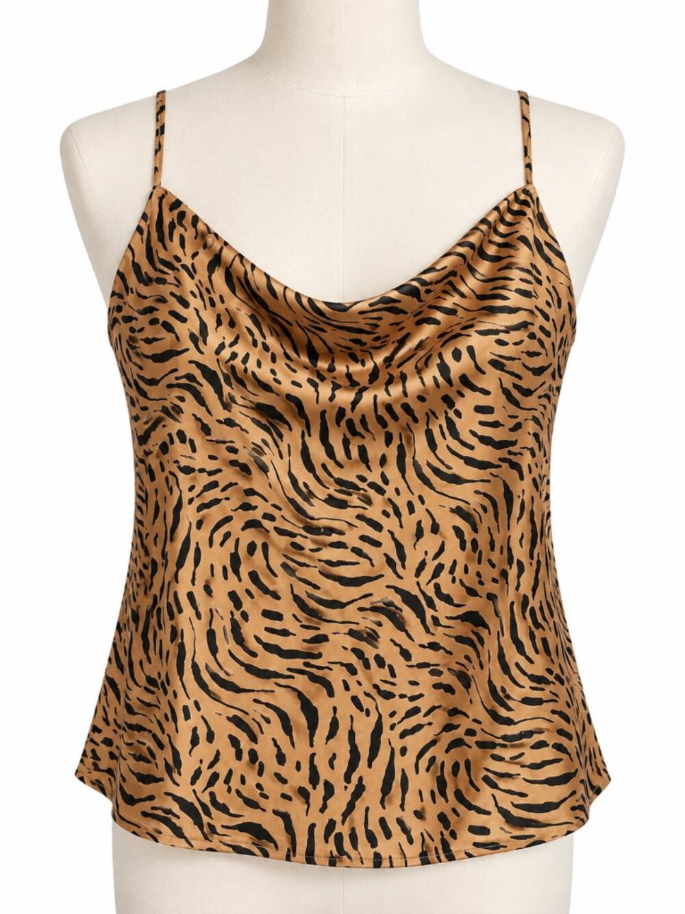 Nine West Animal Print Satin Cowl Neck Camisole Tank Top | Large